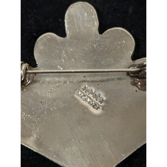 Vintage Alpaca Mexico Abalone Shell Onyx Inlay Fan Charm Brooch Pin Signed - Picture 6 of 9